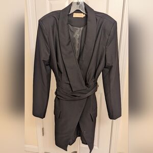 Black Long Sleeve Wrap Dress with Plunge Neckline